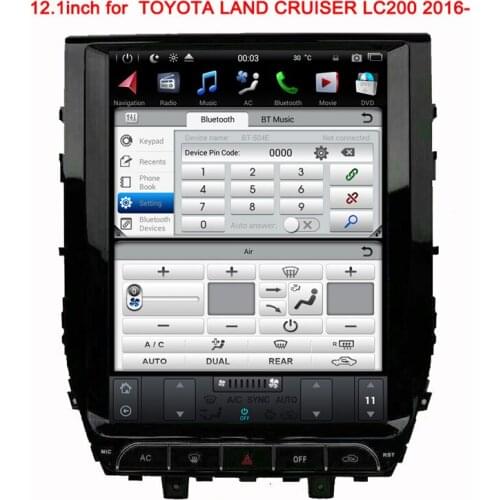 12.1" one din android 9.0 tesla style car dvd multimedia player for LAND CRUISER LC200 2016 2017 six core ROM 32G ram 4g