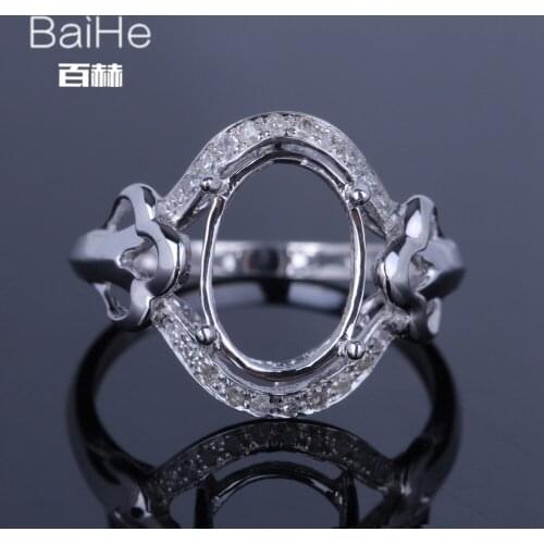 BAIHE Solid 10K White Gold Certified Oval cut Wedding Women Office/career Fine Jewelry Elegant unique Semi Mount Ring