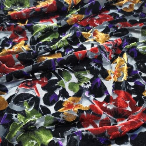 Velvet Dress Burn Out Flower Silk Imitation Stylish Fabric DIY Rayon Wedding Dress Decoration Material 1 Yard