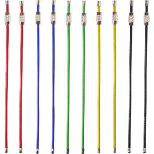 10Pcs Colorful EDC Keychain Stainless Steel Carabiner Key Holder Outdoor Tools Wire Keyrings Cable Rope Screw Locking Key Chain