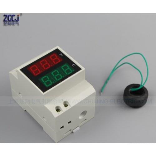Digital 35mm Din voltage and ampere meter AC 80~300V, 0~99.9A din ampere meter and voltage meter with CT in stocks