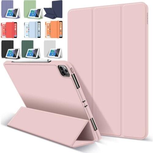 For IPad Pro 12.9 2018 2020 12 9 3th 4th With Pencil Holder Tablet Silicone Case Multifold Anti-Fall Stand Protective Cover Case