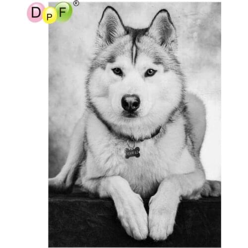 DPF Black and white dog crafts diamond embroidery home decor diamond mosaic square diamond painting cross stitch wall painting