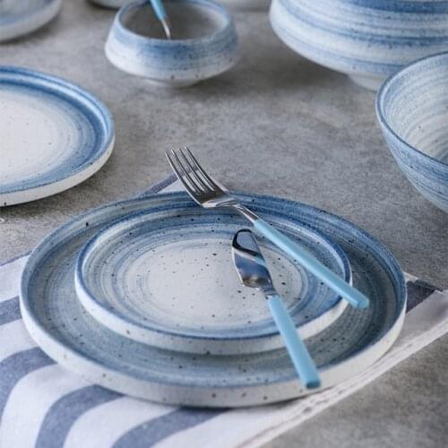 Nordic Style Ceramic Pottery Noodle Soup Salad Bowl Tray Steak Plate Dish Plate Flat Tableware