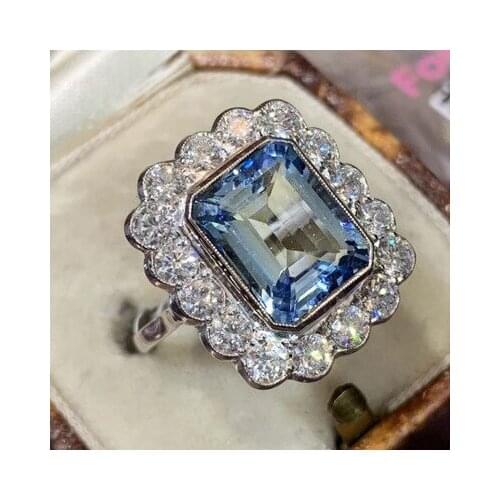 Vintage Square Big Rings For Women Sky Blue/Royal Blue Colors Crystal Ring Female Luxury Geometry Zircon Rings Femme Gifts