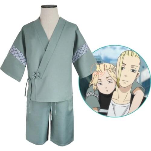 Anime Tokyo Revengers Mikey Manjiro Sano Cosplay Costume Green Kimono Set Summer Yukata Cardigan Kawaii Cute Pajamas Party Wear