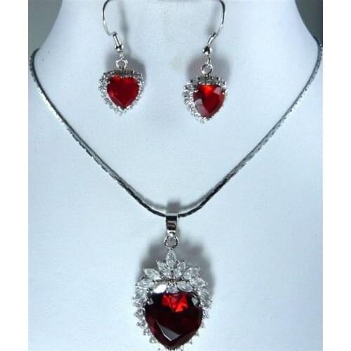 Beautiful Jewelry set-red cubic zirconia heart earrings and. pendant