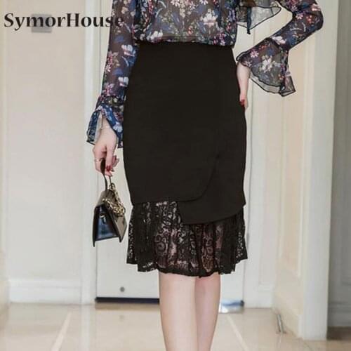 Lace Patchwork SkirtsHigh Waist Mermaid Skirts Hot step skirts New Korean Red Skirts Plus Size Ladies Clothes Summer Autumn