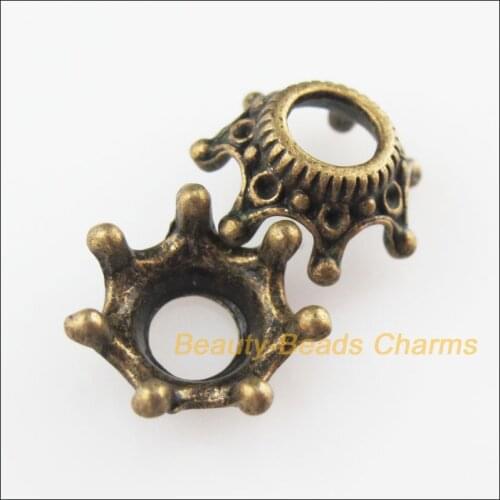 Fashion 40Pcs Antiqued Bronze Color Crown Flower End Bead Caps Connectors 13mm