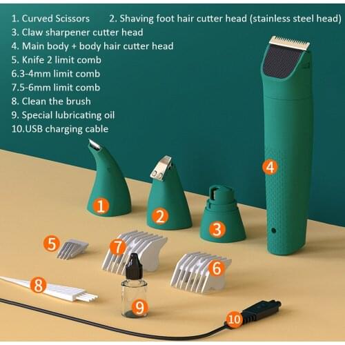 Home Grooming Kit 4 in1 Rechargeable Pets Haircut Trimmer Professional Animal Hair Modeling Tools Cat Dog Paw Nail Grinder Foot