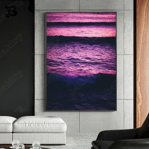 Canvas Painting Wall Art Landscape Painting Sparkling Purple Seascape and Sky Art Posters Prints for Living Room Home Decoration