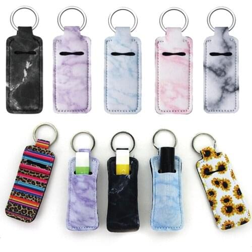 2021 New Simple Lipstick Bag Keychain PU Leather Sunflower Leopard Bag Key Chain Gifts Accessory Lip Balm Lipsticks Keyrings
