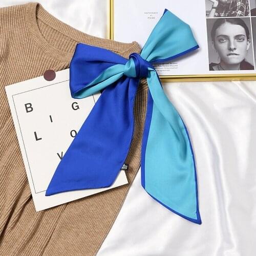 2021 New Long Solid Color Patchwork Silky Hair Tie Skinny Scarf for Women Headband Neck Ribbon Accessory Bag Wrap Summer Scarves