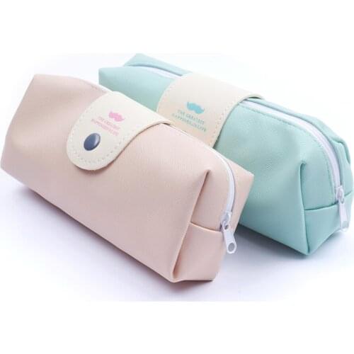 1pcs New Cute Kawaii Pure Color Leather Pencil Case School Pencil Bag For Girls Korean Stationery Wholesale