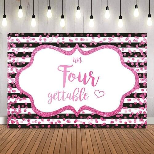 Un Four gettable 4 year old Backdrop Pink Glitter 4th Birthday Photo Background Studio White and Black Stripes Photocall Props