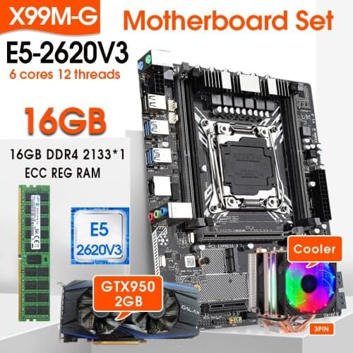 X99M-G Motherboard with LGA2011-3 Intel XEON E5 2620 V3 2*8G =16GB DDR4 RECC memory GTX950 2G video card and COOLER combo SATA3