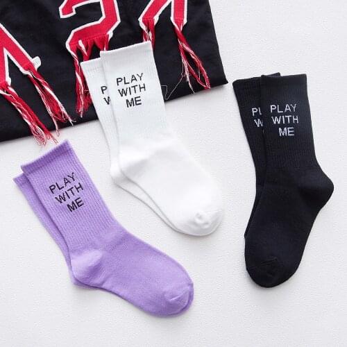 Autumn And Winter New Sports Socks Ladies Cotton Socks Jacquard English Trendy Socks Black And White Purple Letters In Tube Wome
