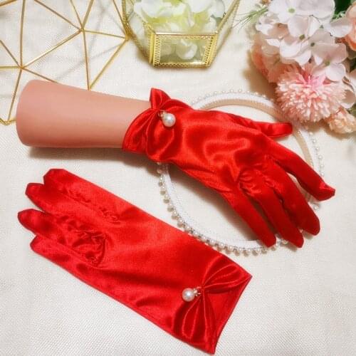 Black White Red Bridal Gloves Women Guantes Transparentes Champagne Tulle Gloves Sheer Wedding Gloves Accessories Satin Gloves