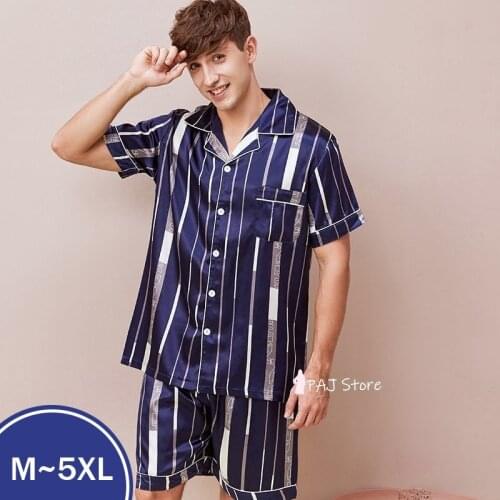 Plus Size 5XL Mens Pajama Shorts for Summer Satin Set Silk Sleepwear Male Pijama Casual Home Clothes pyjama homme pijamas