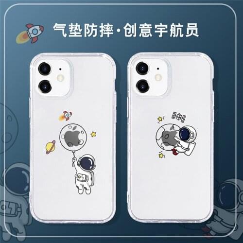Creative astronaut Clear Phone Case For iPhone 6 7 8 Plus 11 12 Pro Max XS XR X Transparent Camera Protection Shockproof Case