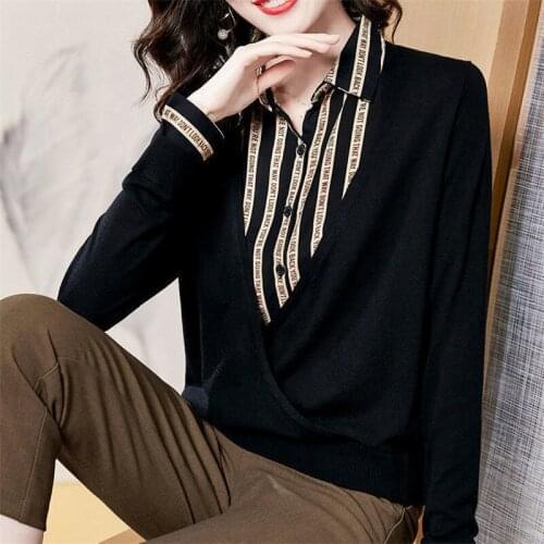 Spring Autumn Cotton Long Sleeve Print Splice Shirts Fashion Temperament Loose Casual Blouses Blusas Fake Two Tops MM1131