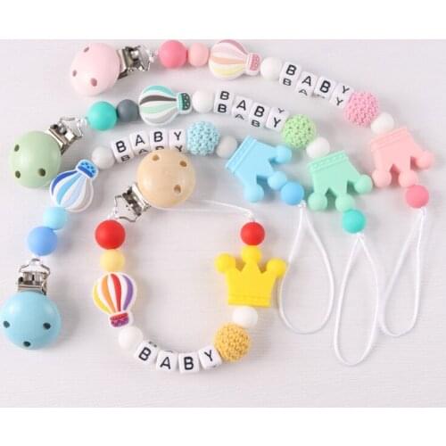 DIY Personalized Name Baby Pacifier Clip Silicone Molar Chain Nipple Balloon Pacifier Chain Holder for Baby Newborn Gifts