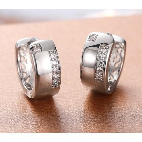 Huitan Small Hoop Earrings For Women Hollow Out Design White Zirconia Stone Simple Stylish Circle Loop Jewelry Versatile Earring