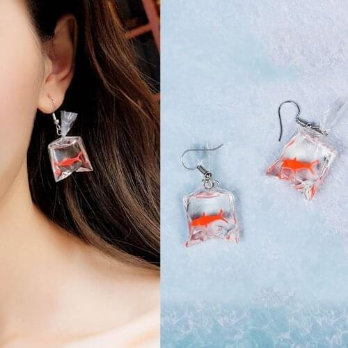 Hot sale earrings female personality design hand for koi Fish long elegant drop earring Without Hook for woman girls gift
