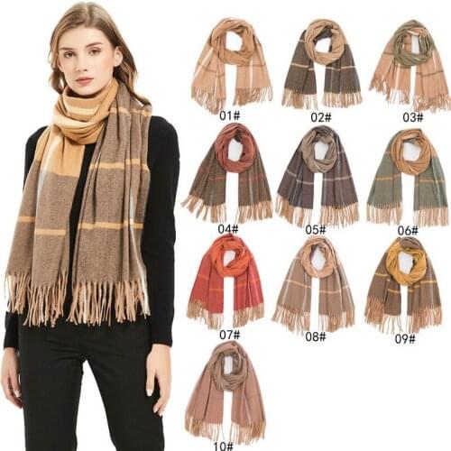 New Winter Scarf For Women Long Warm Thick Stripe Shawl Wraps Luxury Brand Wool Scarves