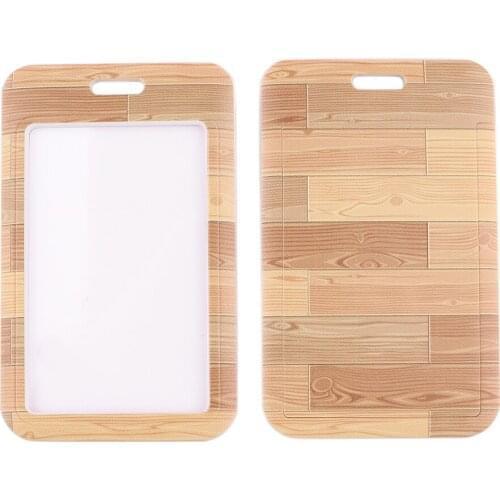 PC3303 Wood Grain Lanyard Credit Card ID Holder Badge Student Women Travel Bank Bus Business Card Cover Badge