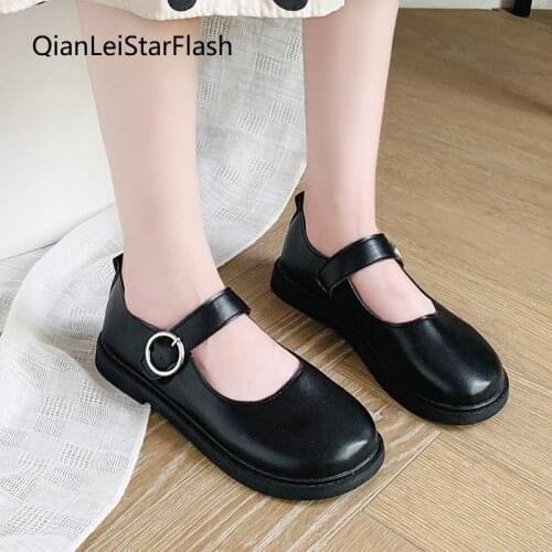 Spring Women Flats Black Mary Janes Shoes Patent Leather Lolita Shoes Round Toe Girls Shoes Round Buckle Strap Ladies Shoe
