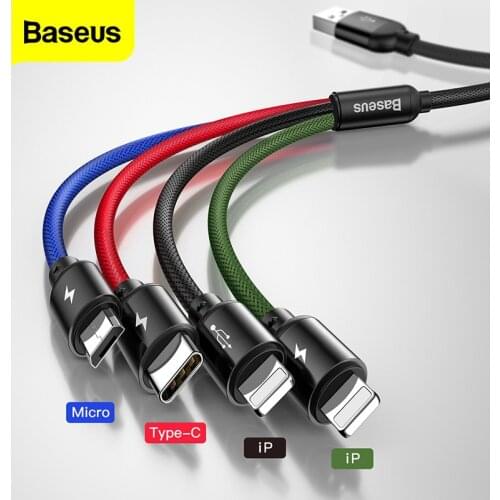 Baseus 3 in 1 USB Cable Type C Cable for Samsung S20 Redmi Note 9s Charging 4 in 1 Cable for iPhone X 11 Pro Max Micro USB Cable