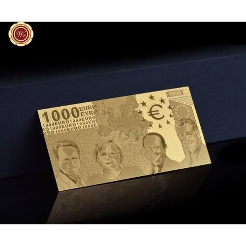 WR Fake Money Bills 1000 Euro Gold Foil Banknote with Coa Frame Non-currency Prop Money Bank Notes Sets Birthday Gift