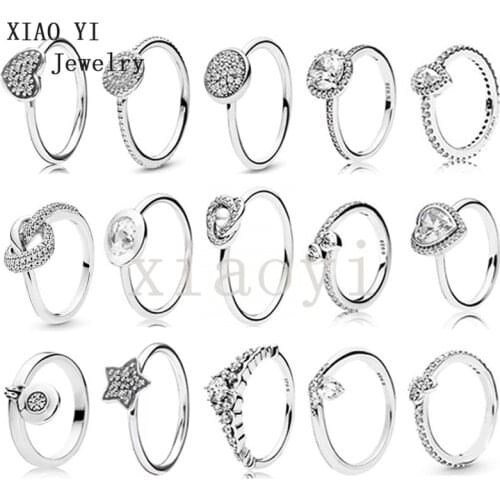 XIAOYI 2020 New 100% S925 Cartoon star crown heart lock butterfly eternal love fold Ring high quality wdeding jewelry female