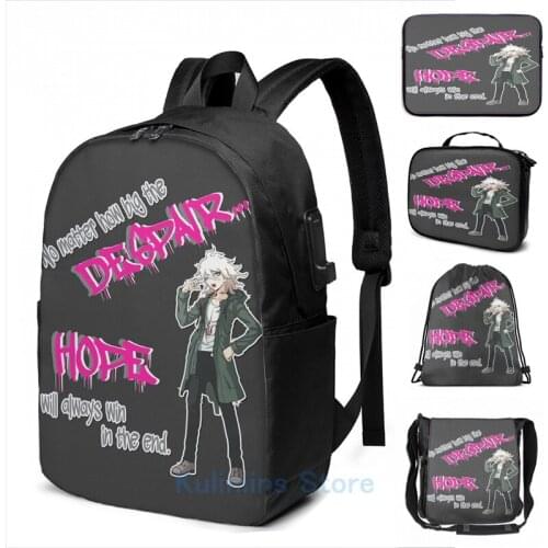 Funny Graphic print Nagito Komaeda Hope and Despair USB Charge Backpack men School bags Women bag Travel laptop bag