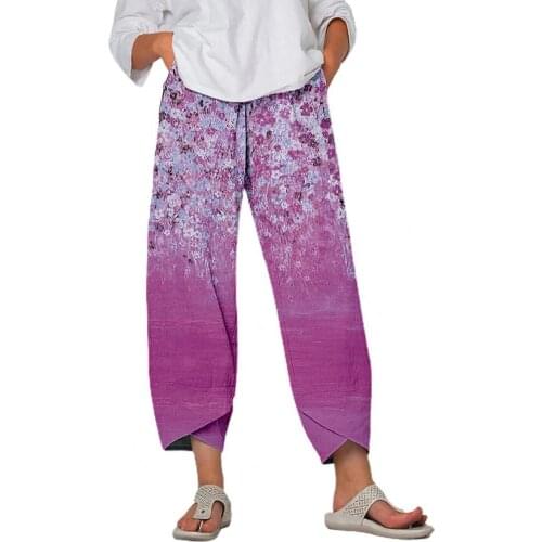 2021 New Autumn Women Sweatpants Flower Print Sweatpants Loose Women Wide Leg Pocket Pants Ninth-Length Harem Pants Streetwear