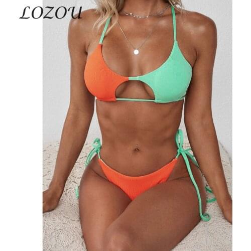 2021 New Color Matching Split Swimsuit Suit Push-up Beachwear Swimwear Sexy Ladies Stitching Strappy Swimsuit Bikini 2 Pieces