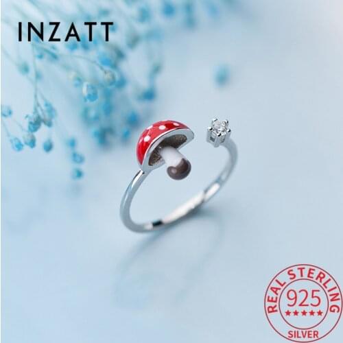 INZATT Real 925 Sterling Silver Red Enamel Mushroom Adjustable Ring For Fashion Women Punk Minimalist Fine Jewelry Drop Shipping