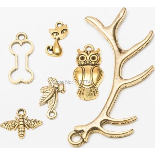 Bee Cat Bone Owl Antler charm 10pcs 67mm 26mm 17mm Antique Making pendant fit Vintage vintage gold color DIY bracelet necklace