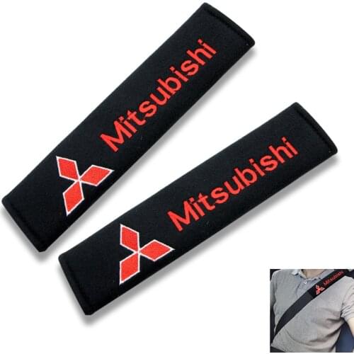 2pcs Cotton Car Badge Seat Belt Shoulder Protection Cushion For Mitsubishi ASX Lancer Pajero Outlander L200 EVO Lancer EX Pajero