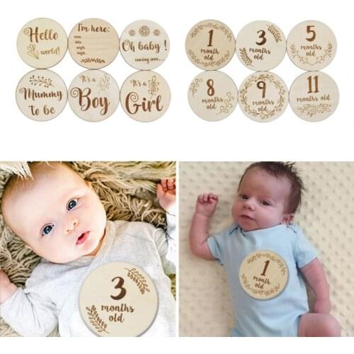 6 Pcs/set Newborn Wooden Month Milestone Cards Handmade Monthly Memorial Commemorative Photography Photo Newborn Shower Gifts