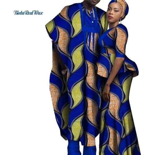 2020 African Couple Clothing Bazin Riche Men Robe African Women Dress Lover Ankara Clothes WYQ693