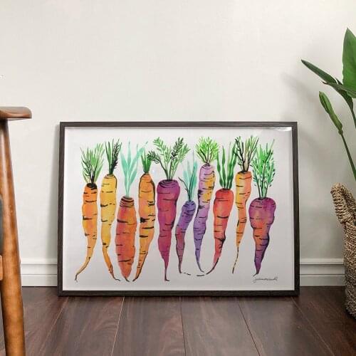 Watercolor Carrots Rainbow Heirloom Vegetable Poster Nordic Style Wall Art Canvas Print Painting Modern Kitchen Decoration