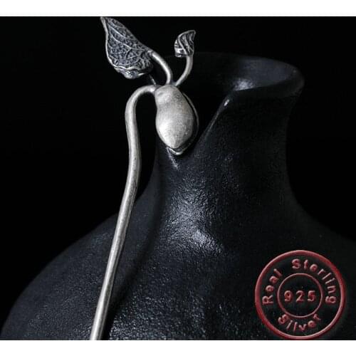 Amxiu Vintage Antique Silver Hair Sticks Bean Sprout Leave Hair Jewelry Retro Hairpins For Lady Womens Day Gift Accessories