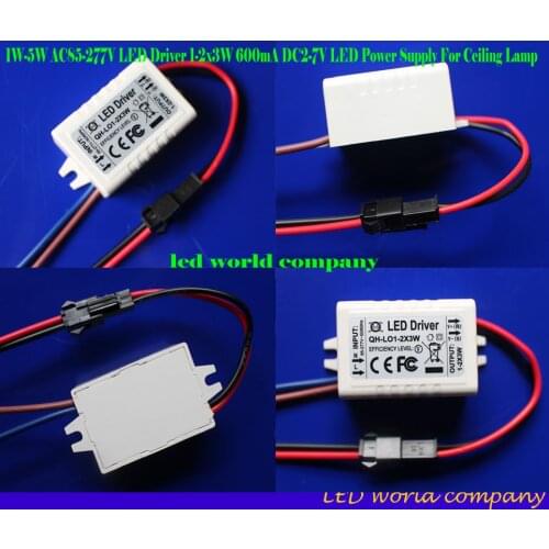 Free shipping 1W-5W AC85-277V LED Driver 1-2x3W 600mA DC2-7V LED Power Supply For Ceiling Lamp