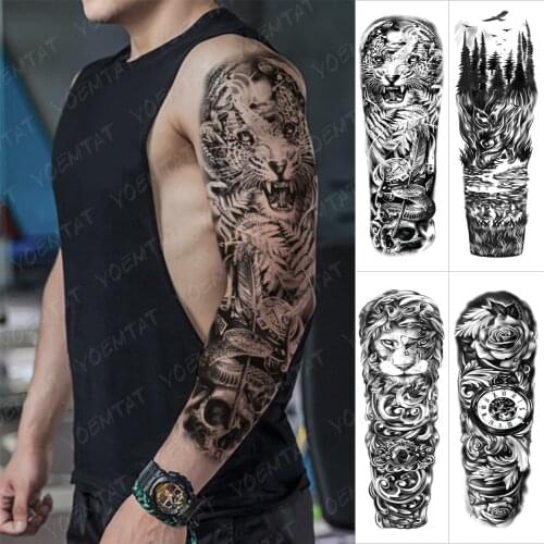 Large Arm Sleeve Tattoo Leopard Treasure Waterproof Temporary Tatto Sticker Snake Skull Body Art Full Fake Tatoo Women Men