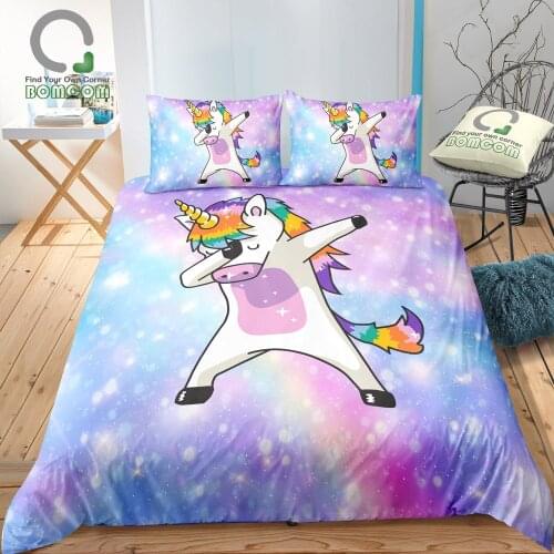 BOMCOM 3D Digital Printing unicorn print Duvet cover set Funny Dabbing HIPHOP cute horse dance Bedding Set 100% Microfiber