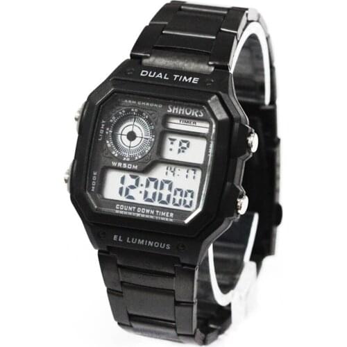 Shhors Watches Men LED Digital Watches Men Sport Watches Black Stainless Steel Digital Electronic Wristwatch reloj hombre 2020