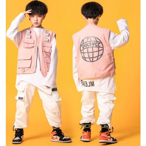 Kid Hip Hop Clothing White Shirt Top Streetwear Tactical Cargo Pants Sleeveless Jacket Vest for Girls Boys Dance Costume Clothes