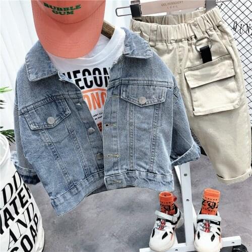 Kids Tracksuit 2020 New Spring Letter White Shirt Casual Trousers Denim Jacket 3pcs Toddler Boys Clothing Sets Baby Child Suits